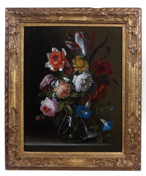 Bouquet De Fleurs Dans Un Vase En Verre Oil Painting by Antoine Monnoyer