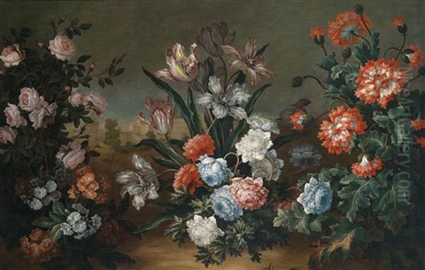 Blumenstillleben Oil Painting by Antoine Monnoyer