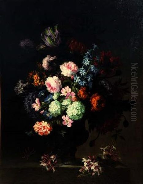 Bouquet De Fleurs Sur Un Entablement Oil Painting by Antoine Monnoyer