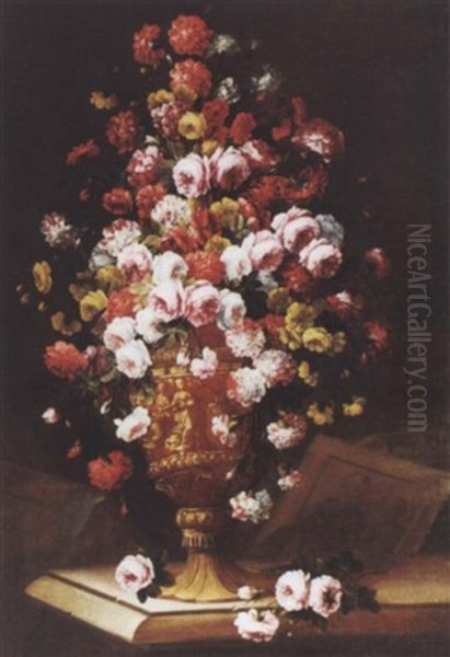 Important Vase De Fleurs Pose Sur Le Coin D'un Entablement by Antoine Monnoyer