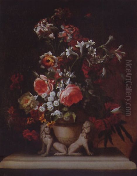 Bouquets De Fleurs Dans Un Vase De Bronze Oil Painting by Antoine Monnoyer