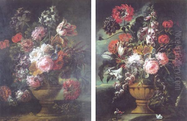 Vase De Fleurs Sur Un Entablement Oil Painting by Antoine Monnoyer