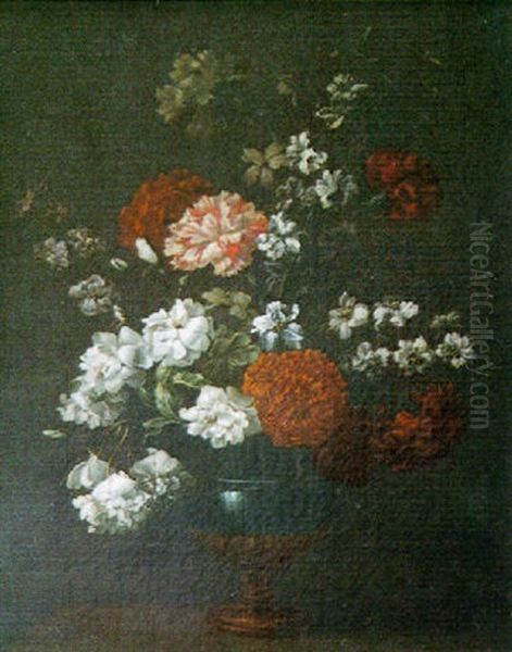 Vase De Fleurs Pose Sur Un Entablement Oil Painting by Antoine Monnoyer