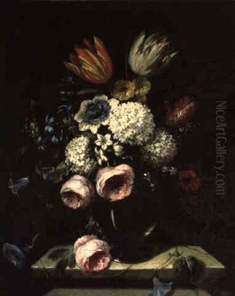 Blumenstraus Mit Schneeballen, Tulpen, Pfingstrosen Und Anderen Bluten Oil Painting by Antoine Monnoyer