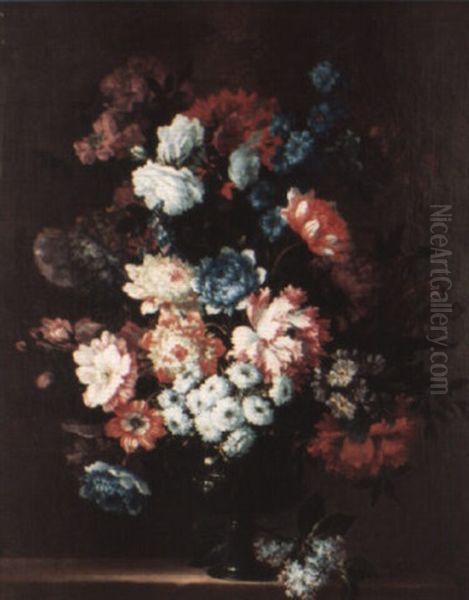 Vase De Fleurs Sur Un Entablement Oil Painting by Antoine Monnoyer