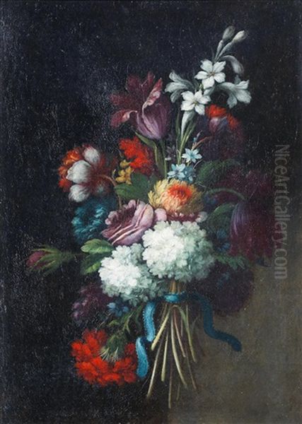 A Bouquet Of Roses, Tulips, Hydrangeas And Other Flowers Oil Painting by Jean-Baptiste Monnoyer