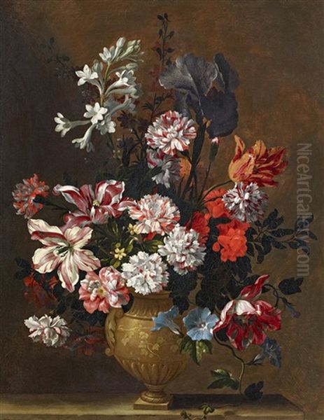 Blumenstillleben In Einer Steinzeugvase Oil Painting by Jean-Baptiste Monnoyer