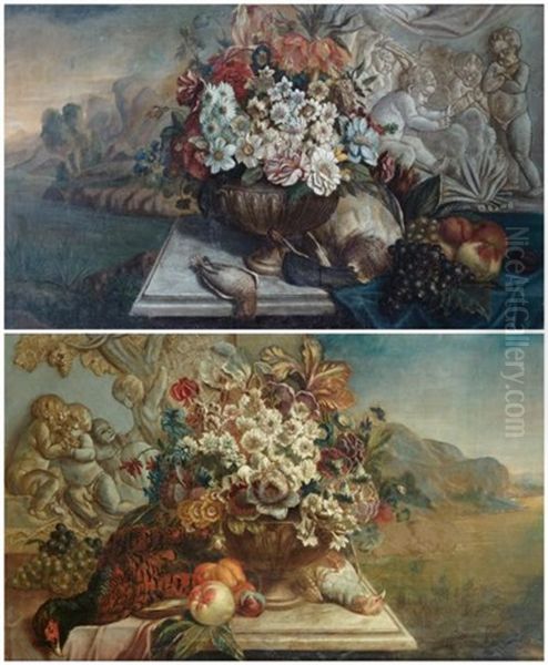 Urnes De Fleurs Et Oiseaux Oil Painting by Jean-Baptiste Monnoyer