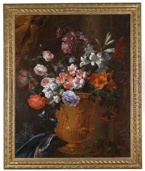 Ein Blumenstillleben Aus Anemonen, Rosen Und Lilien In Einer Bronzevase Oil Painting by Jean-Baptiste Monnoyer