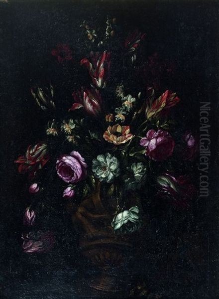 Bouquets De Fleurs Sur Un Entablement (pair) Oil Painting by Jean-Baptiste Monnoyer