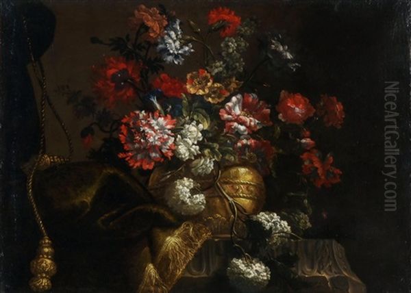 Gegenstucke: Blumenstillleben Mit Draperien Und Quasten (pair) Oil Painting by Jean-Baptiste Monnoyer