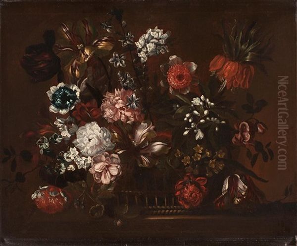 Cesta De Flores Oil Painting by Jean-Baptiste Monnoyer