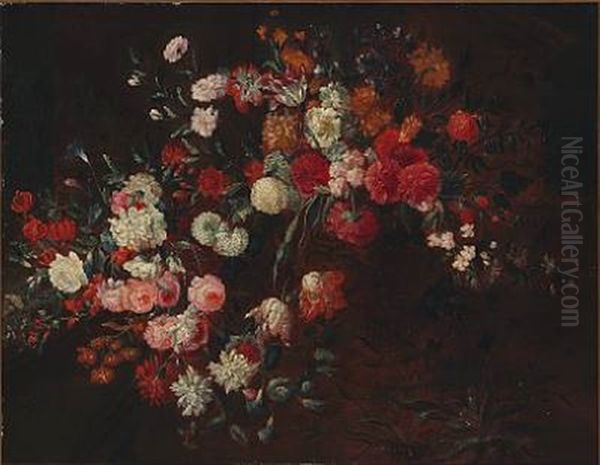 Flower Still Life With Tulips, Peonies And Lilies Among Others Oil Painting by Jean-Baptiste Monnoyer