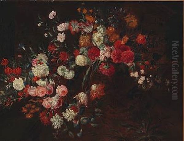 Flower Still Life With Tulips, Peonies And Lilies Among Others Oil Painting by Jean-Baptiste Monnoyer