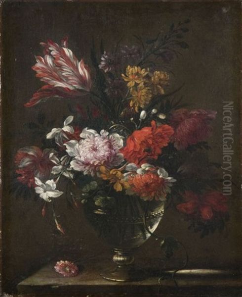 Bouquet De Fleurs Sur Un Entablement De Pierre Oil Painting by Jean-Baptiste Monnoyer