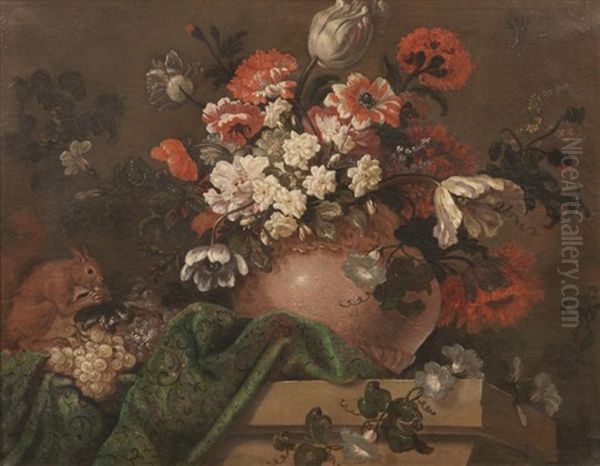 Corbeille De Fleurs Sur Un Entablement Oil Painting by Jean-Baptiste Monnoyer