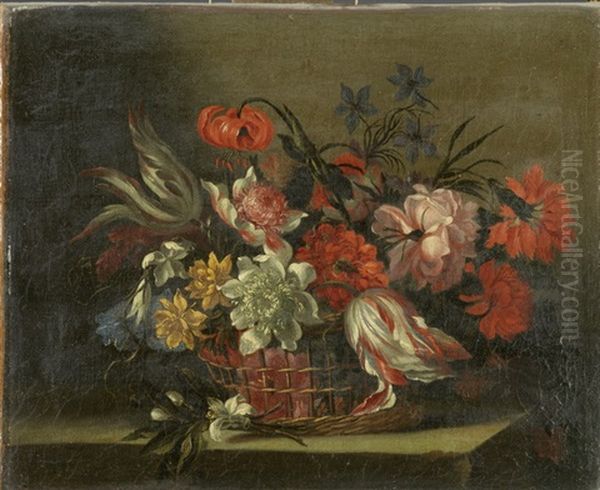 Stillleben Mit Blumen In Einem Korb Oil Painting by Jean-Baptiste Monnoyer