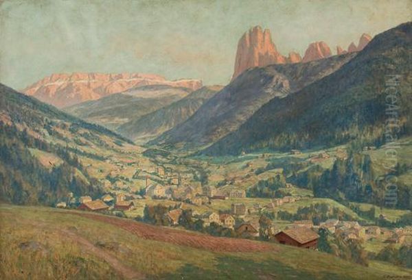 A View Of A Western Town Oil Painting by Franz Biberstein