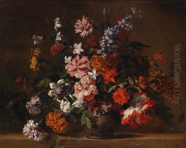 Blumenstillleben In Einer Auf Einer Brustung Stehenden Vase Oil Painting by Jean-Baptiste Monnoyer