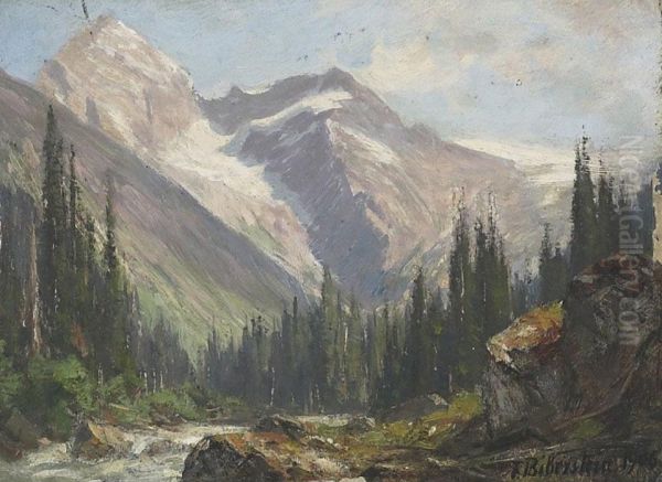 Mtn. Sir Donald, Glacier, Selkirk Mnts., B.c. Oil Painting by Franz Biberstein