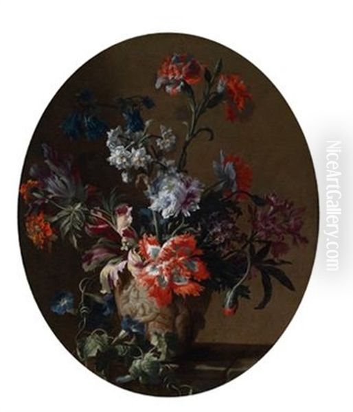 Blumenstillleben In Einer Skulptierten Steinvase Oil Painting by Jean-Baptiste Monnoyer