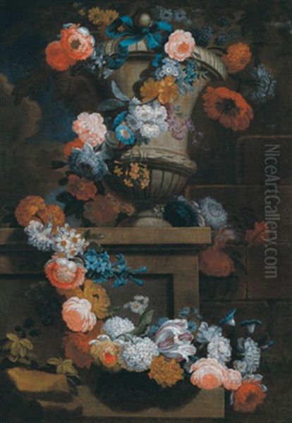 Eine Mit Blumen Geschmuckte Steinerne Vase Oil Painting by Jean-Baptiste Monnoyer