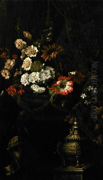 Nature Morte Au Vase De Fleurs Et Cassolette En Arrgent De Claude Ballin Oil Painting by Jean-Baptiste Monnoyer