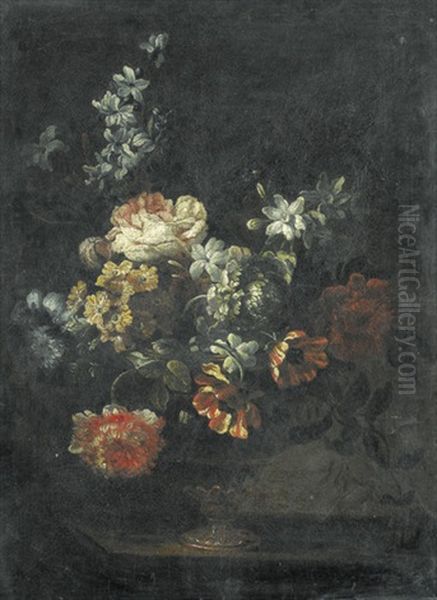 Blumenstillleben Auf Dunklem Grund by Jean-Baptiste Monnoyer