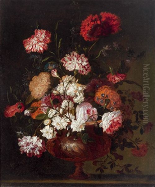 Ein Blumenstrauss Mit Rosen, Nelken Und Anderen Bluten In Einer Prunkvase Oil Painting by Jean-Baptiste Monnoyer