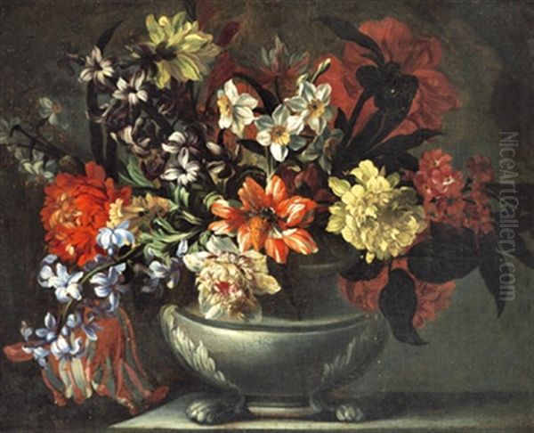 Blumenstraus In Einer Steinernen Vase Oil Painting by Jean-Baptiste Monnoyer