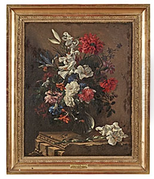 Stilleben Med Vita Liljor Och Krysantemum Oil Painting by Jean-Baptiste Monnoyer