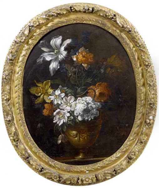 Vase De Fleurs Pose Sur Un Entablement Oil Painting by Jean-Baptiste Monnoyer