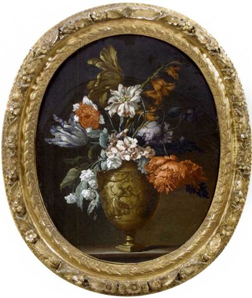 Vase De Fleurs Pose Sur Un Entablement Oil Painting by Jean-Baptiste Monnoyer