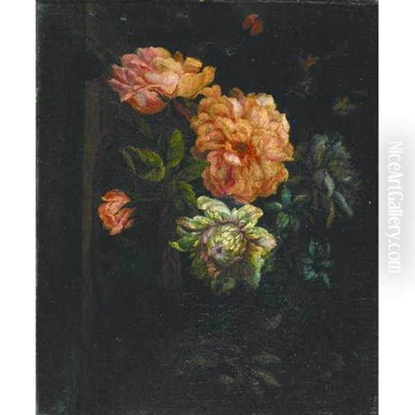 A Still Life With Flowers In A Basket Oil Painting by Jean-Baptiste Monnoyer