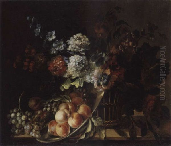 Blumen- Und Fruchtestilleben Oil Painting by Jean-Baptiste Monnoyer