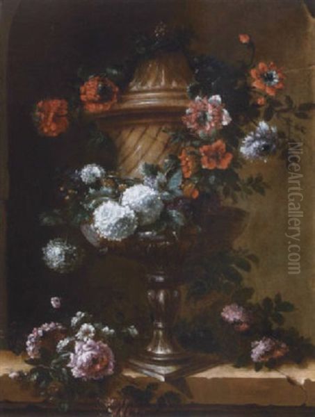 A Still Life With A Swag Of Flowers Around An Urn by Jean-Baptiste Monnoyer