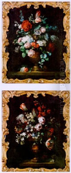 Still Life Of Pedestal Vase Filled With Flowers Oil Painting by Jean-Baptiste Monnoyer