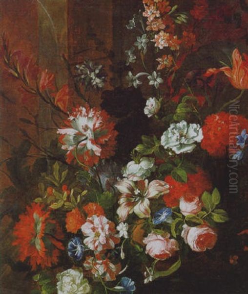 Blumenstraus Mit Nelken, Rosen, Wicken, Pfingstrosen Und Anderen Bluten Oil Painting by Jean-Baptiste Monnoyer