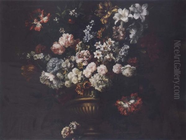 Still Life Of Flowers In A Stone Vase Oil Painting by Jean-Baptiste Monnoyer