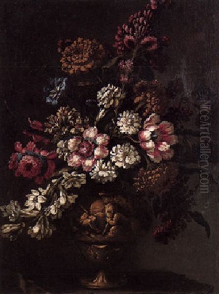 A Still Life Of Flowers In A Gilt Urn Oil Painting by Jean-Baptiste Monnoyer