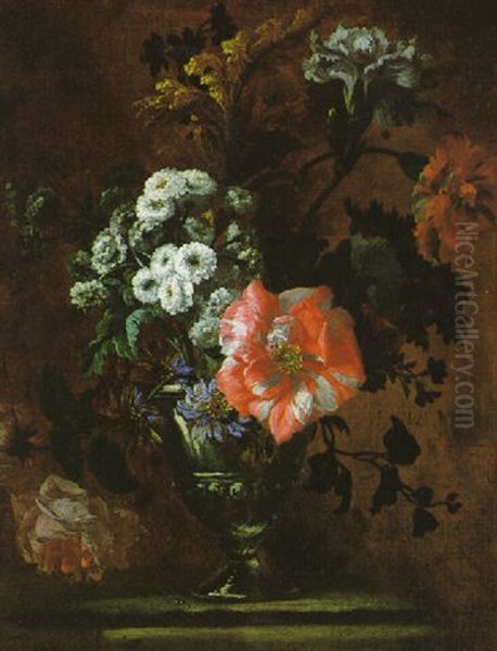 Blumenstraus Von Rosen, Nelken, Chrysanthemen Und Anderen Bluten In Einer Prunkvase Oil Painting by Jean-Baptiste Monnoyer