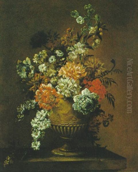 Groser Dekorativer Blumenstraus In Einer Vase by Jean-Baptiste Monnoyer