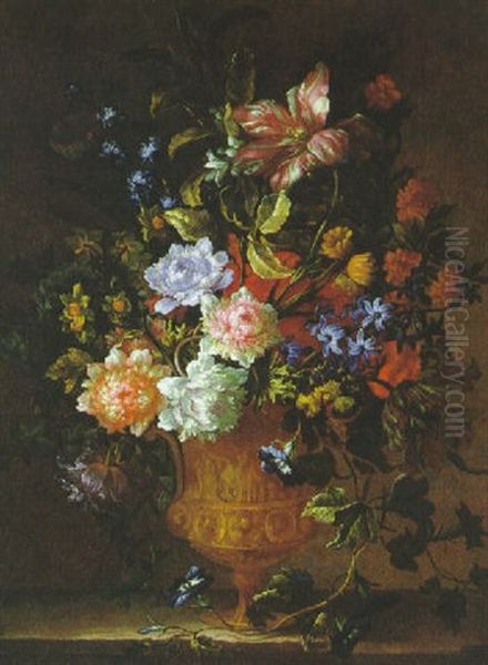 Blumenstraus In Einer Vergoldeten Prunkvase Oil Painting by Jean-Baptiste Monnoyer