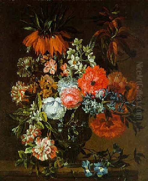 Blumenstraus In Einer Glasvase Oil Painting by Jean-Baptiste Monnoyer