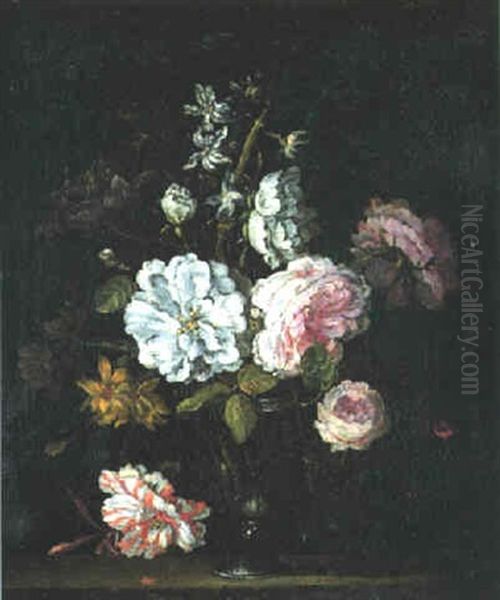 Bouquet De Fleurs Dans Un Vase Sur Un Entablement Oil Painting by Jean-Baptiste Monnoyer