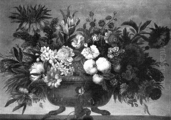 Still Life Of Mixed Flowers In An Urn Oil Painting by Jean-Baptiste Monnoyer