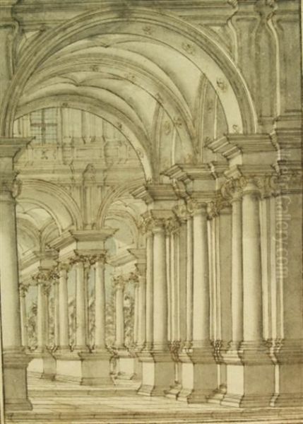 Architectural Study Oil Painting by Carlo Galli Bibiena