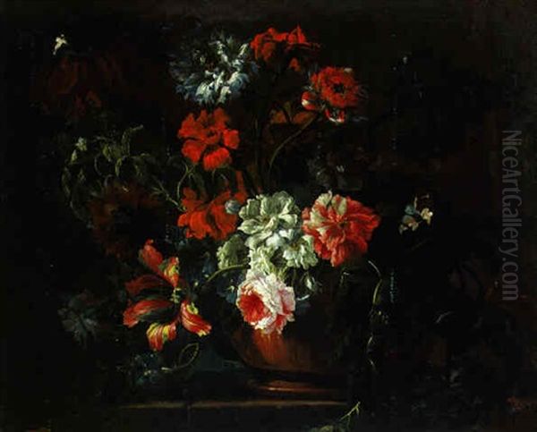 Composition Dans Un Vase Sur Un Entablement De Pierre Oil Painting by Jean-Baptiste Monnoyer