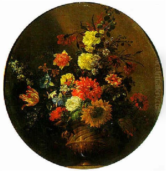 Tulipani E Altri Fiori In Un Vaso Su Un Piano Di Pietra Oil Painting by Jean-Baptiste Monnoyer