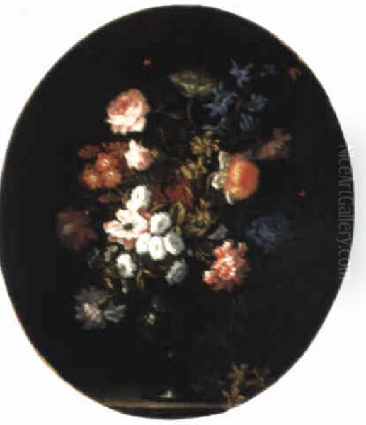 Blumenstrauss In Einer Glasvase Oil Painting by Jean-Baptiste Monnoyer